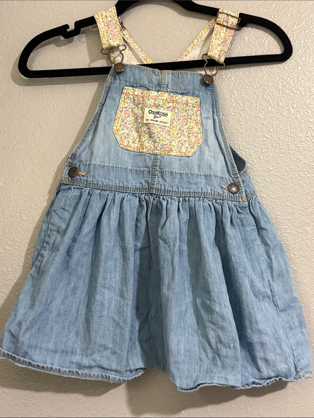 OshKosh B'gosh Light Blue Denim Floral-Pocket Overall Dress